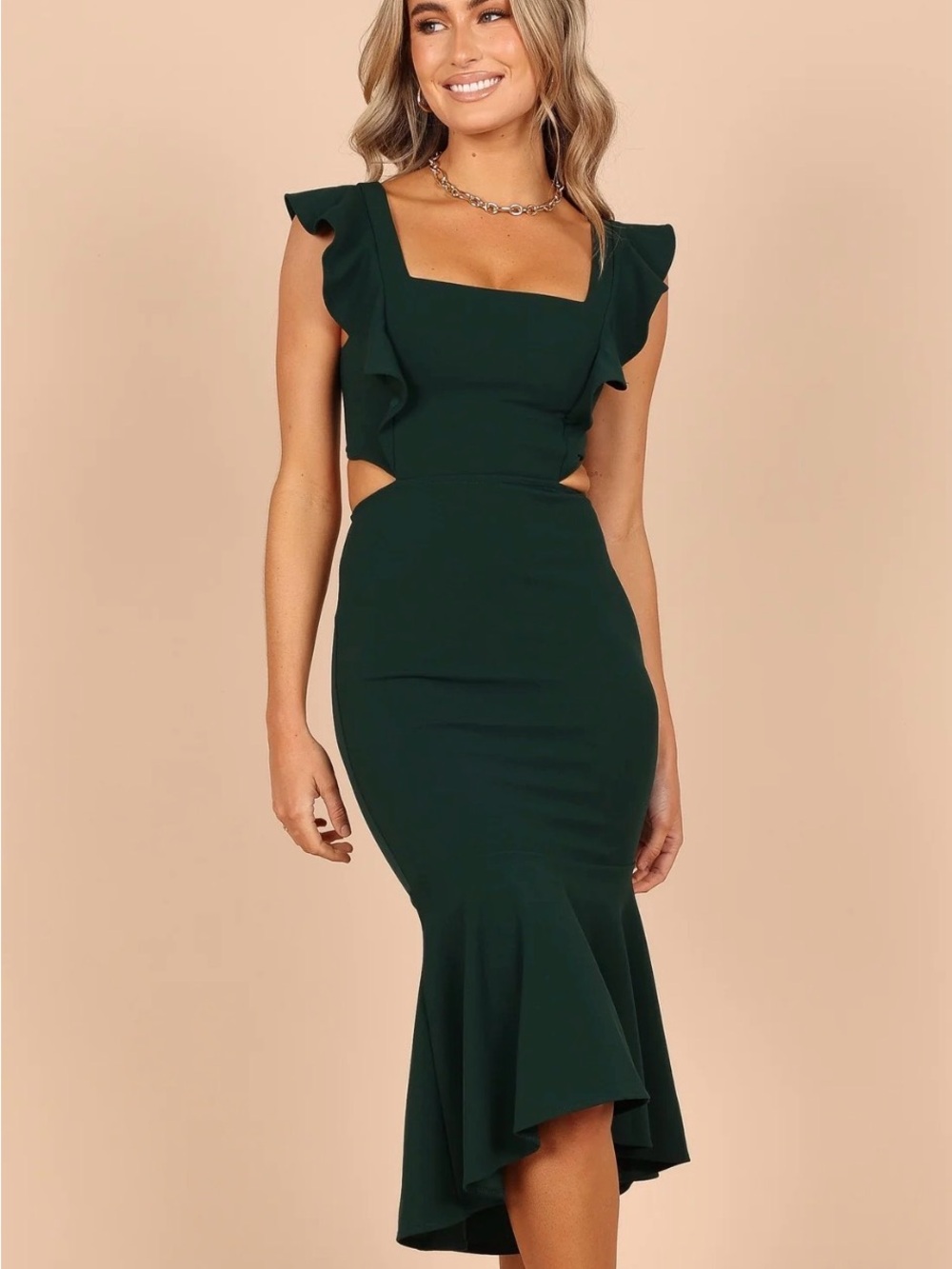 Petal & Pup Emerald Ruffle Hi Lo Midi Dress